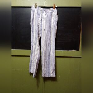 Per Se Blue and White Striped Women's Straight Leg Pants